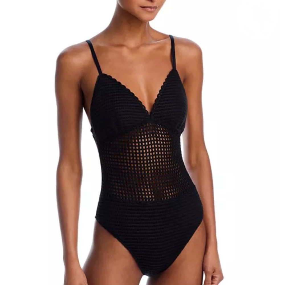 Kobi Halperin Everleigh Black Crochet Mesh One-Piece Swimsuit size S